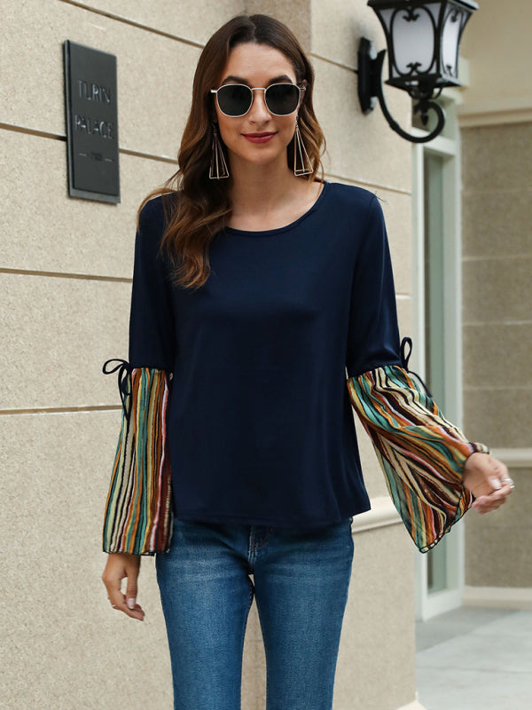 Women's Fashion Casual Off Shoulder Striped Long Sleeve T-Shirt Top