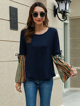Women's Fashion Casual Off Shoulder Striped Long Sleeve T-Shirt Top
