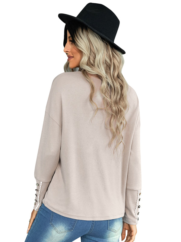 Women's casual loose T-shirt solid top