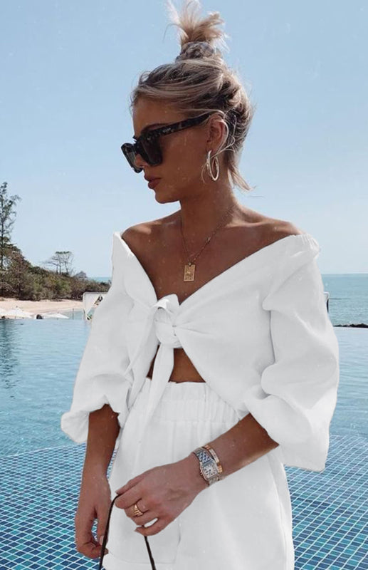 Women's Fashion Sexy Cotton Linen Cardigan Top Pocket Shorts Casual Suit