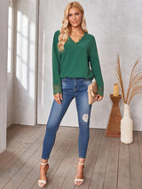 Women's fashion knitted lace V-neck bottoming shirt