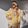 Women's Bohemian Print Neck Tie Long Sleeve Top