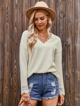 Women's fashion knitted lace V-neck bottoming shirt