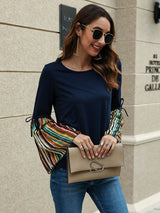 Women's Fashion Casual Off Shoulder Striped Long Sleeve T-Shirt Top