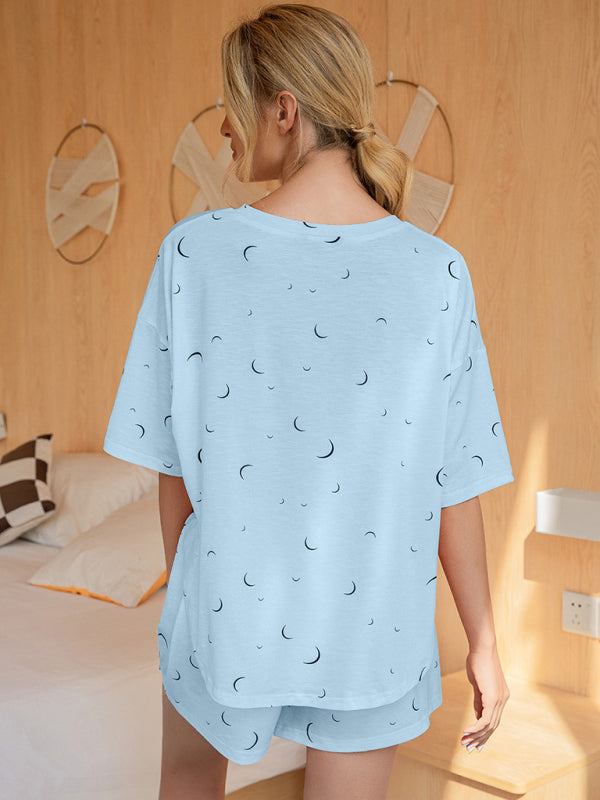 Women's Printed Casual Short Sleeve Top Shorts Set
