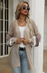 Ladies Colorblock Loose Cutout Sweater Jacket