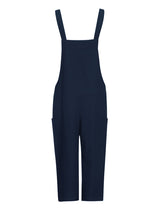 Solid Color Cotton Linen Casual Loose Long Wide Leg Jumpsuit Suspenders Straps Back Pants