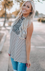 Women's Sleeveless Striped and Leopard Tank Top