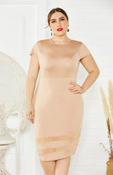 Women's Plus Size Solid Color Round Neck Short Sleeve Dress