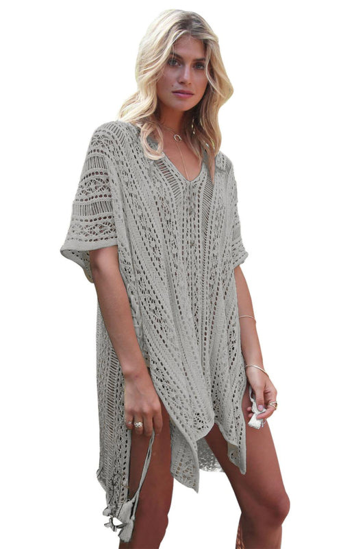 $44.98 Crochet Knitted Tassel Tie Kimono Beachwear
