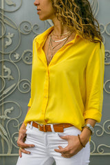 Ladies Long Sleeve Deep V Button Chiffon Shirt