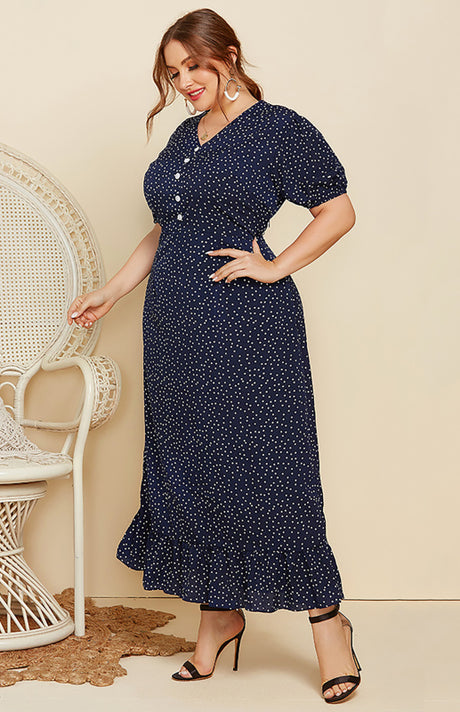 Women's Polka Dot V-Neck Long Dress