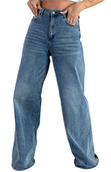 Sky Blue Vintage Wash Casual Wide Leg Jeans