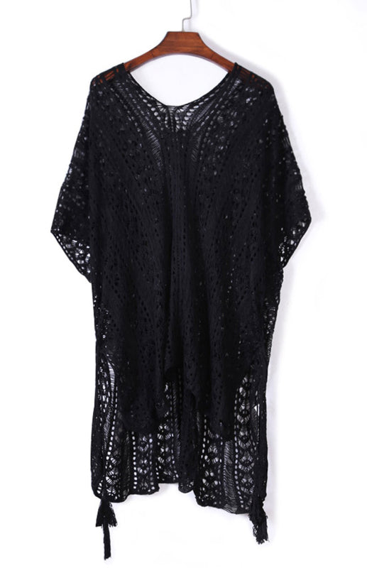 $44.98 Crochet Knitted Tassel Tie Kimono Beachwear
