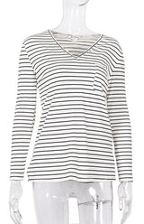 Women's Striped Bottoming Shirt Top Leaning Long-Sleeved T-Shirt