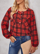 Women's fashion check Round Neck Shirt