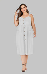 Women's Button Pocket Solid Color Slip Dress