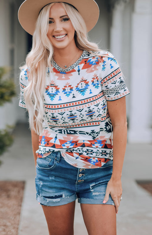 Women's Printed Crew Neck Short Sleeve Casual T-Shirt