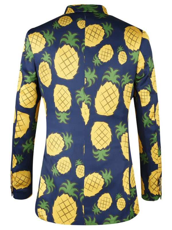Men's Casual Print Pineapple Fruit Pattern Two Button Suit
