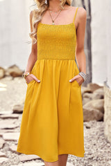 Smocked Spaghetti Strap Dress with Pockets