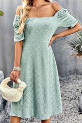 Eyelet Square Neck Puff Sleeve Dress