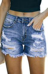 Women's Raw Hem Distressed High Rise Denim Shorts