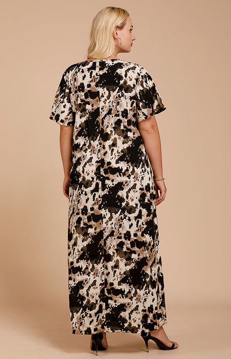 Women's Round Neck Leopard Print Long Dress