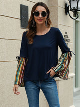 Women's Fashion Casual Off Shoulder Striped Long Sleeve T-Shirt Top