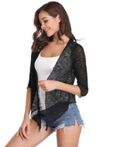 Women’s Fitted Sheer Knit Open Front Cardigan With Half Length Sleeves