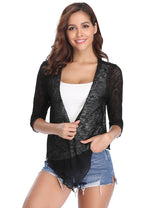 Women’s Fitted Sheer Knit Open Front Cardigan With Half Length Sleeves