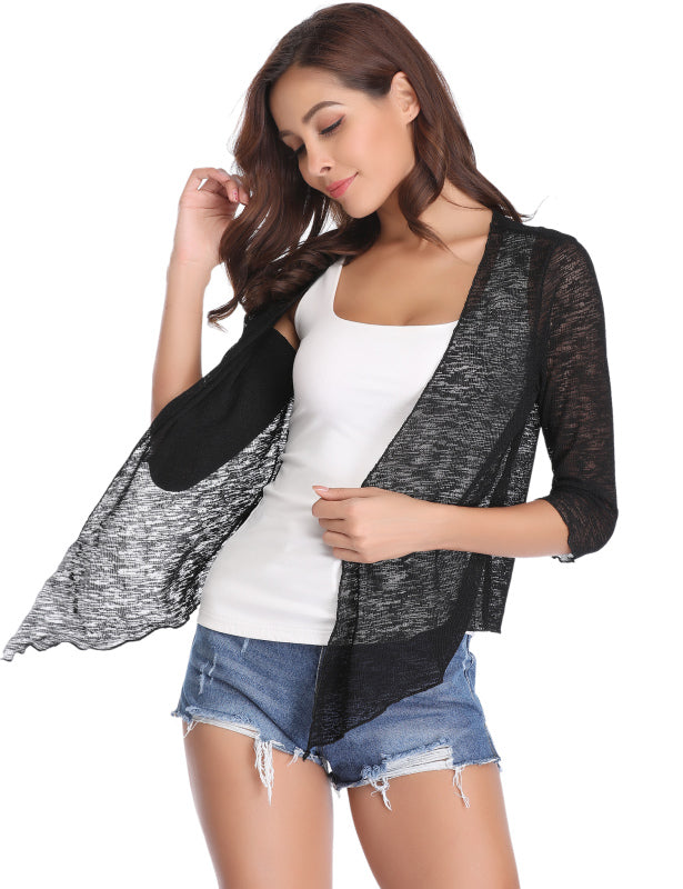 Women’s Fitted Sheer Knit Open Front Cardigan With Half Length Sleeves