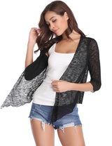Women’s Fitted Sheer Knit Open Front Cardigan With Half Length Sleeves