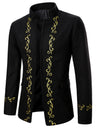 Men's Stand Collar Embroidery Pea Coat Tweed Coat
