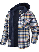 Men’s Plaid Pattern Flannel Contrast With Quilted Lined Hoodie Shirt Jacket