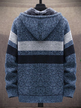Men’s Color Block Faux Fur Lining Zip Front Hooded Drawstring Hood Sweatshirt Jacket