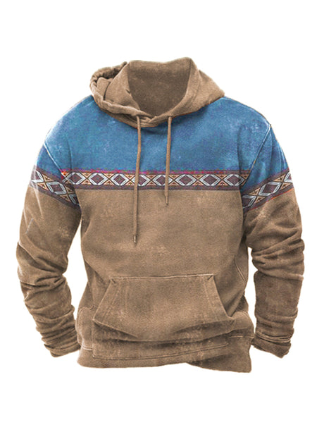 Men’s Bold Patterns Long Sleeve Drawstring Hood Kangaroo Pocket At Front Hooded Sweater Top