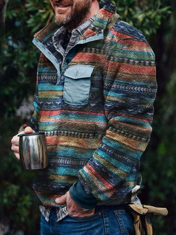 Men’s Faux Fur Quarter Zip Up Sweatshirt