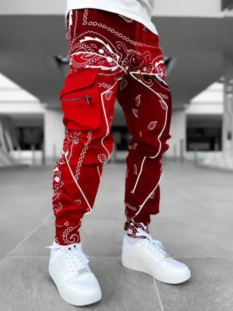 Men's Cashew Flower Printed Cargo Pants
