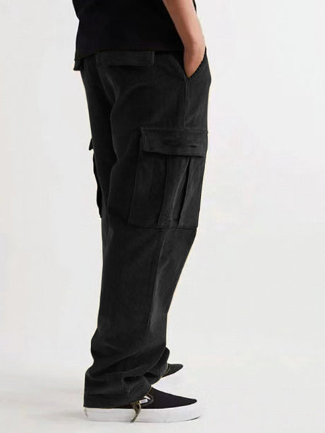 $27.01 Corduroy multi-pocket straight trousers men's sweeping pants men's casual loose trousers