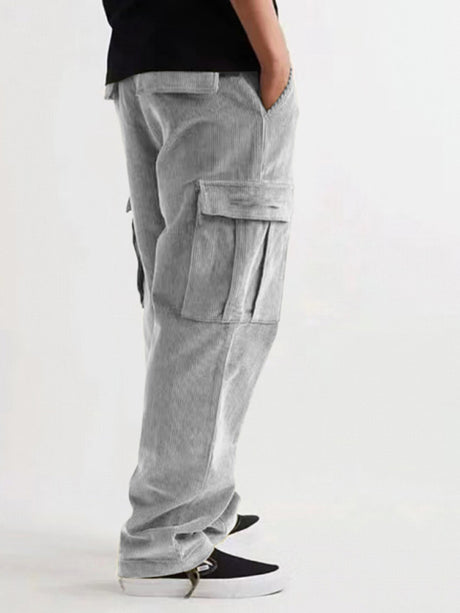 $27.01 Corduroy multi-pocket straight trousers men's sweeping pants men's casual loose trousers