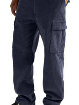 $27.01 Corduroy multi-pocket straight trousers men's sweeping pants men's casual loose trousers