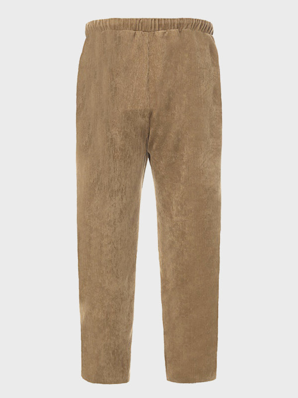 Men's Solid Color Crop Straight Leg Corduroy Pants