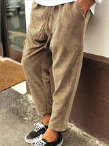 Men's Solid Color Crop Straight Leg Corduroy Pants