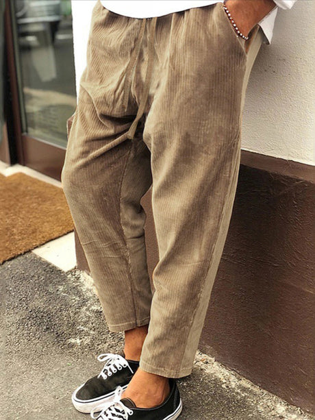 Men's Solid Color Crop Straight Leg Corduroy Pants
