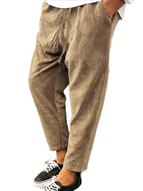 Men's Solid Color Crop Straight Leg Corduroy Pants