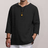 Men's Solid Color V Neck Slub Linen Three Quarter Sleeve Shirt