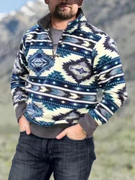 Men's Retro Geometric Print Fleece Sweatshirts
