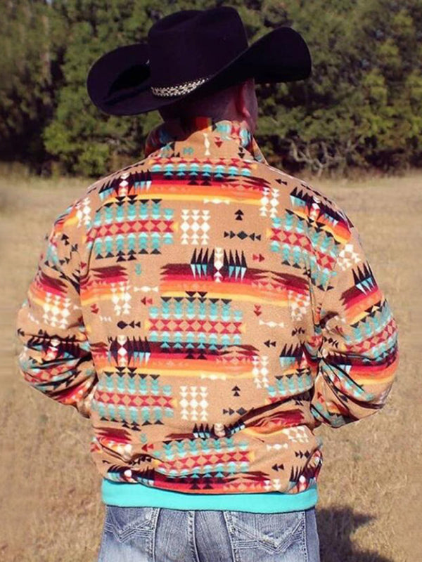 Men's Retro Geometric Print Fleece Sweatshirts