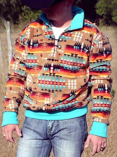 Men's Retro Geometric Print Fleece Sweatshirts