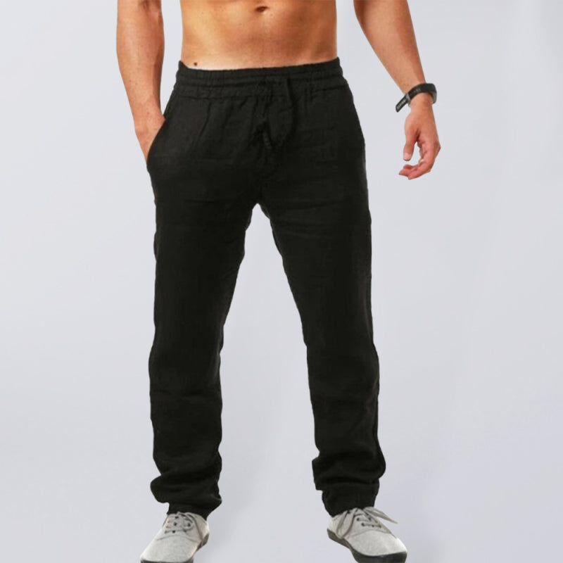 Men's Solid Color Drawstring Waist Linen Pants